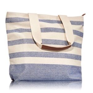 Bath & Body Works Canvas Tote Bag Blue White Stripe Summer Beach Tote